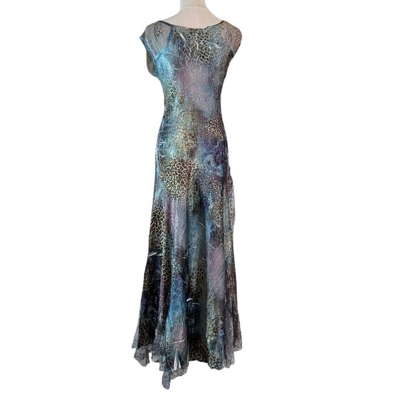 KOMAROV Metallic Mixed Print Maxi Dress Cap Sleeve V-Neck Maximalist Mermaid - Picture 4 of 7